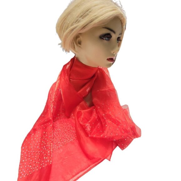 Red Sequin Scarf Glossy Sheen Sheer Scarf Wedding Formal Dress Scarf - NEW - Picture 9 of 15